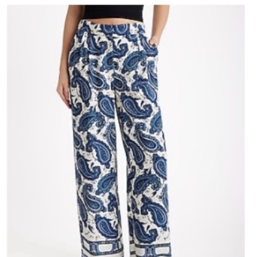 Express Blue and White Paisley Wide-Leg Pants